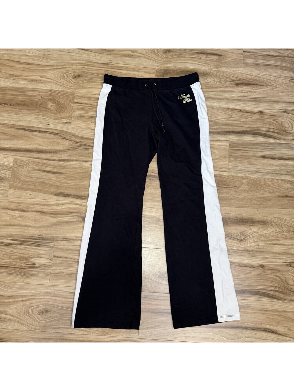 South Pole Y2K Black White Side Stripe Track Sweatpants Gold Logo XL